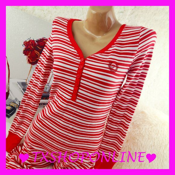 💗👙Victoria's Secret PINK Thermal Long Onesie Stripes 👙💗 - Picture 1 of 8